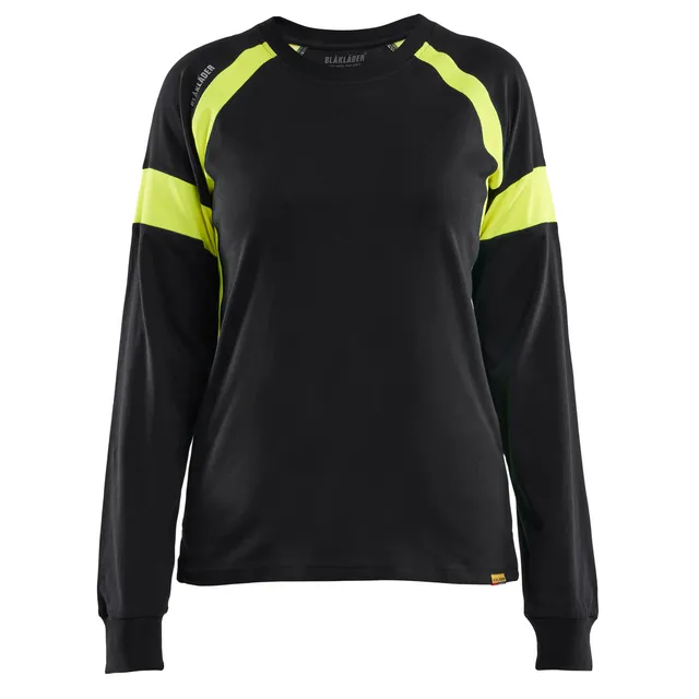 T-SHIRT LÅNGÄRMAD MED VARSEL DAM SVART/VARSELGUL L | Beijerbygg Byggmaterial
