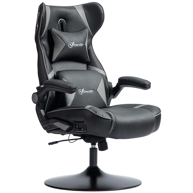 Gamingstol med gung- och benfunktion, ergonomisk datorstol, höj- och sänkbar, roterande skrivbordsstol med högtalare, bärförmåga (#7601)