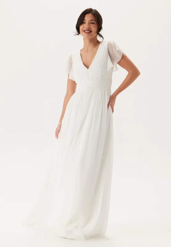 Butterfly Sleeve Pleated Wedding Gown
