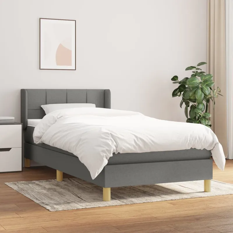 vidaXL Ramsäng med madrass mörkgrå 90×200 cm tyg (#0159)