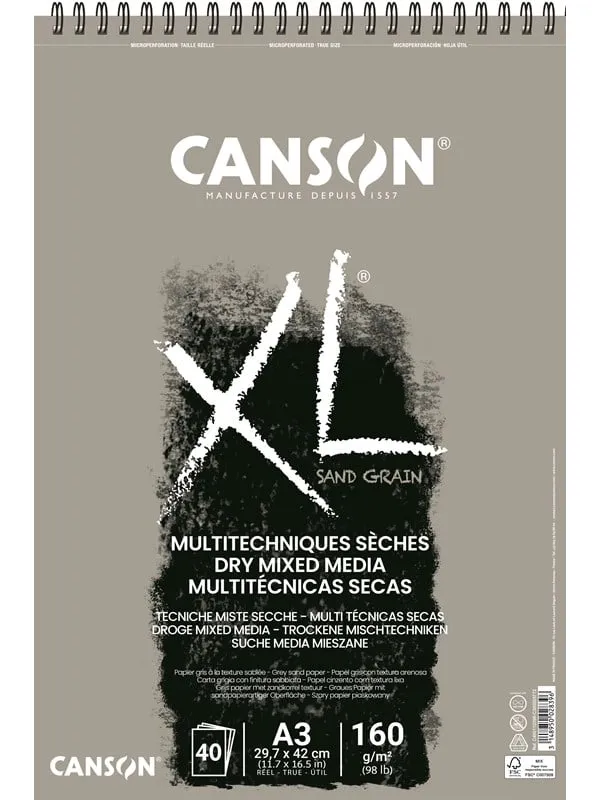 Canson XL Sand Grain A3 160G Grey Spiral 40 SH