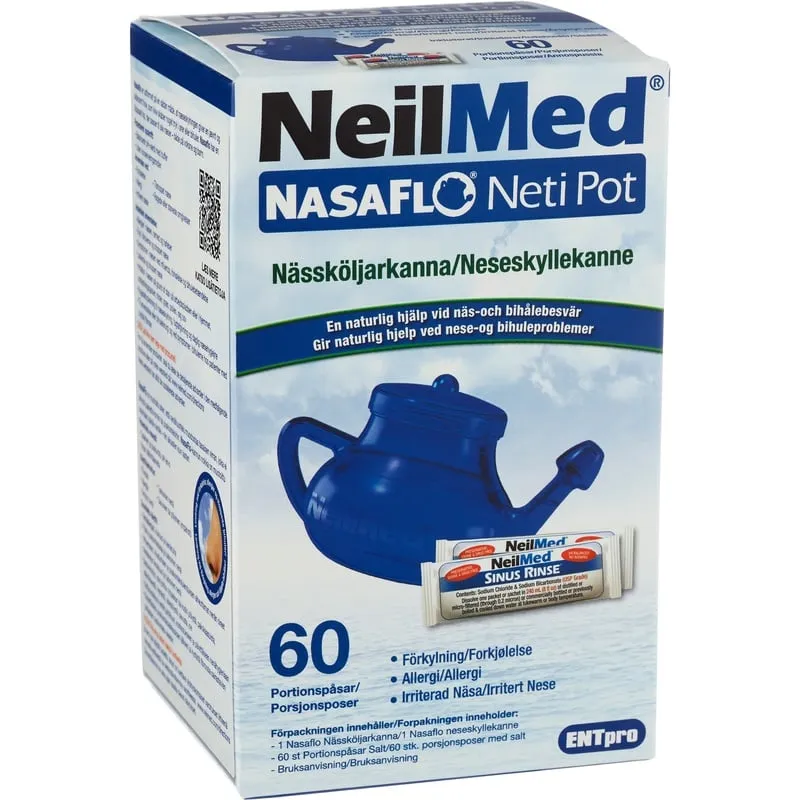 NeilMed NasaFlo Nässköljarkanna Blå 1 st & Portionspåsar 60 st