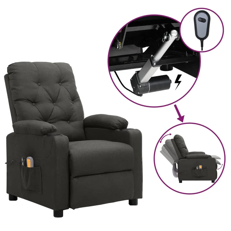 vidaXL Elektrisk massagefåtölj mörkgrå tyg (#0105)