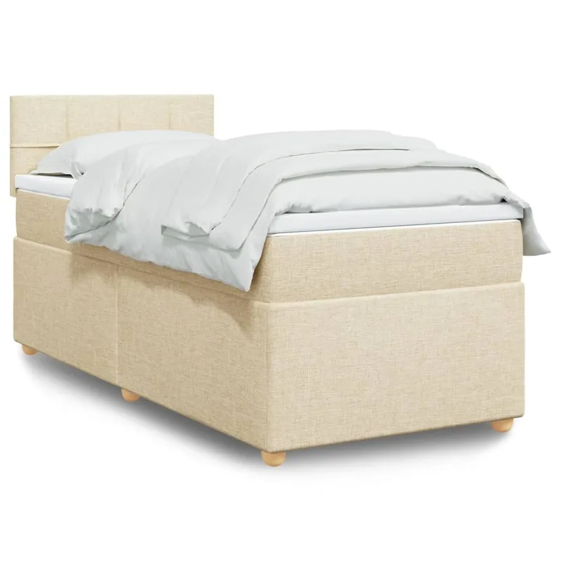 vidaXL Ramsäng med madrass gräddvit 90×190 cm tyg (#7220)