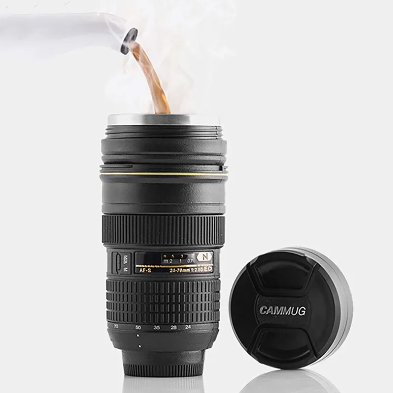 Spillfri Termosmugg Kameraobjektiv 400ml Bärbar