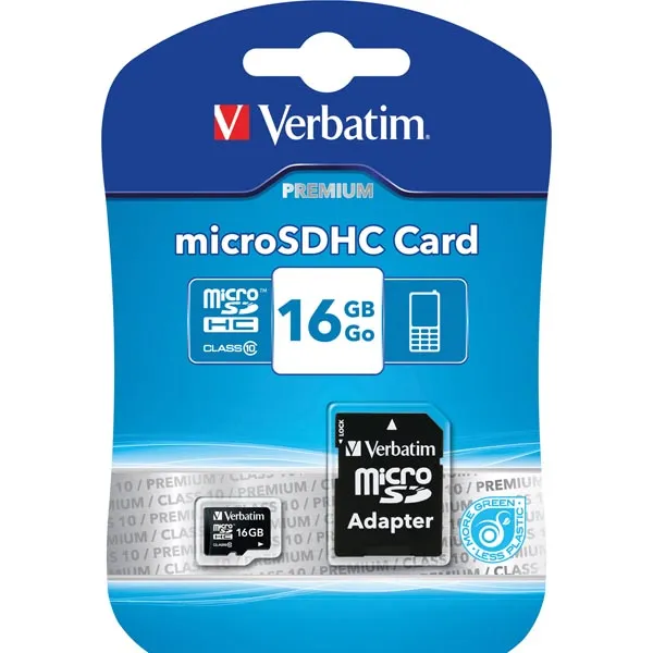 Verbatim minneskort, microSDHC, 16GB, micro Secure Digital High-Capacity, Class