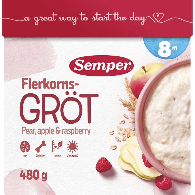 Semper Flerkornsgröt Päron, Äpple & Hallon från 8 mån 480 g
