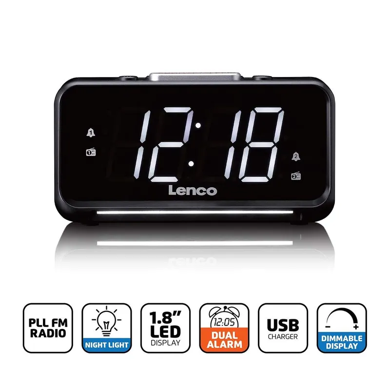 FM-klockradio med LED-display och nattlampa