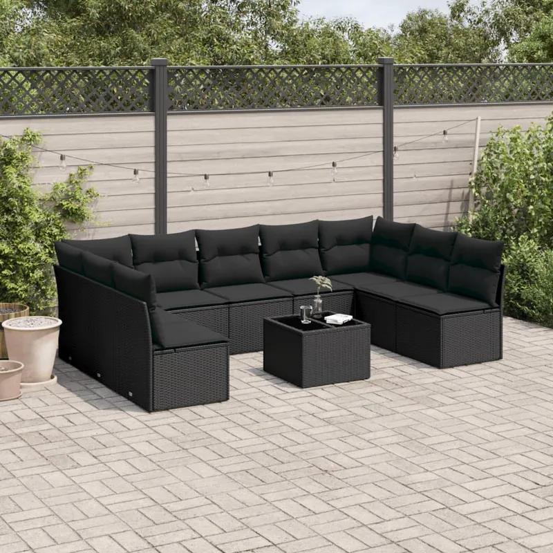 vidaXL Loungegrupp 10 delar med svarta dynor konstrotting (#6765)