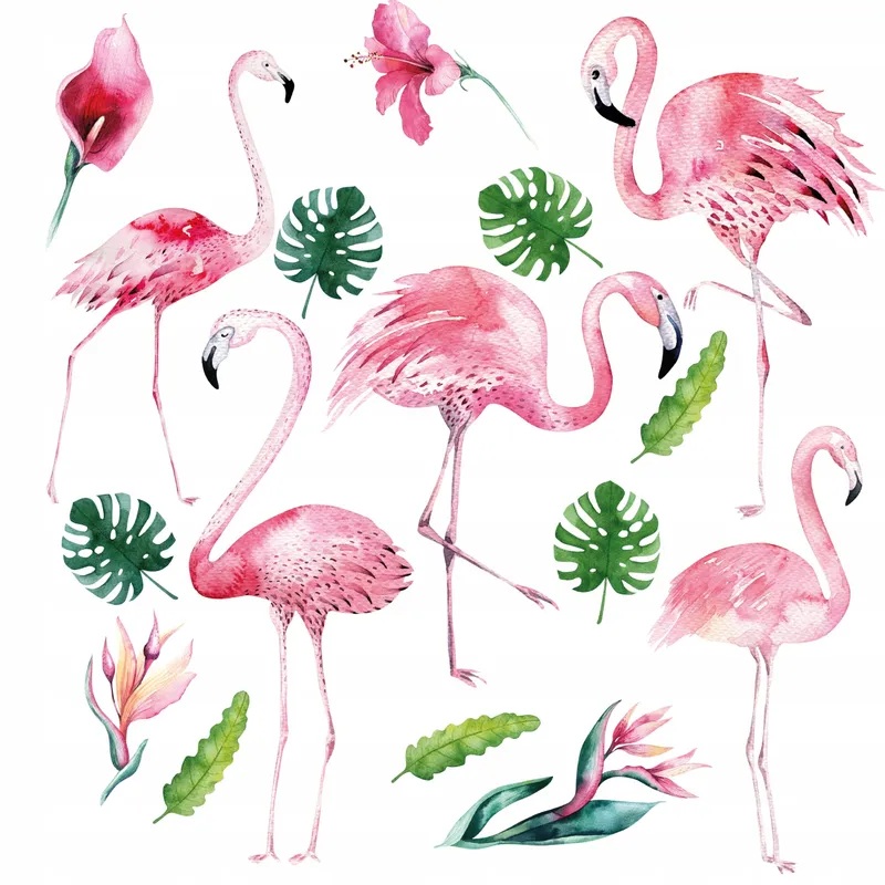 Väggdekal – Flamingos och blommor