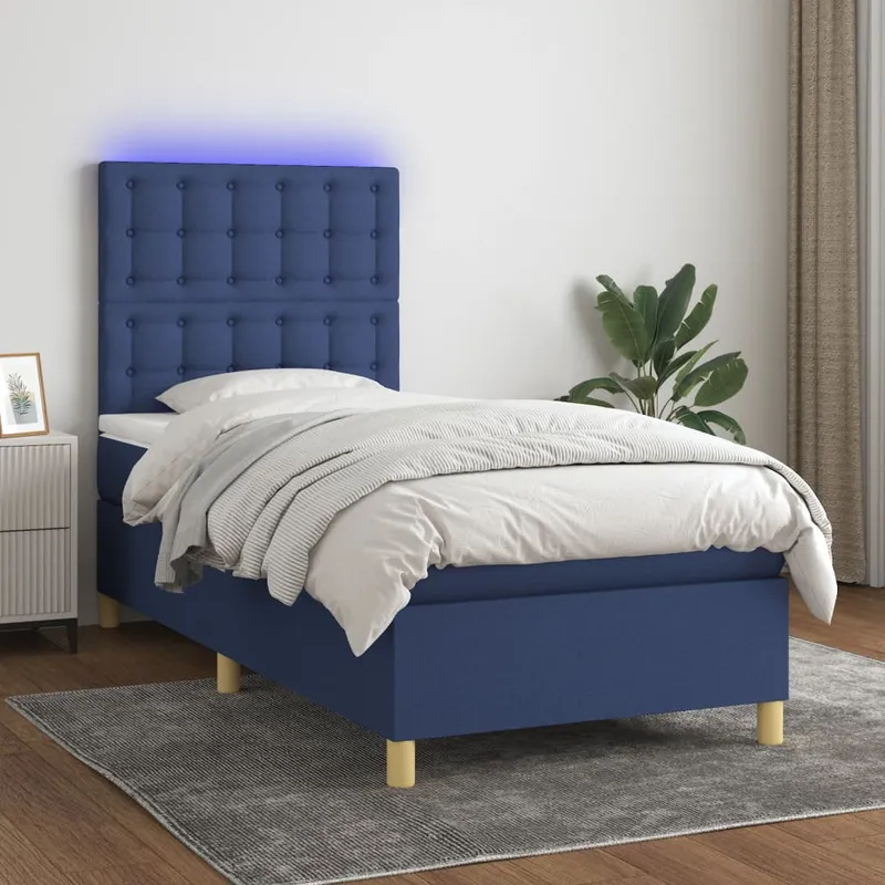 vidaXL Ramsäng med madrass & LED blå 90×190 cm tyg (#2477)