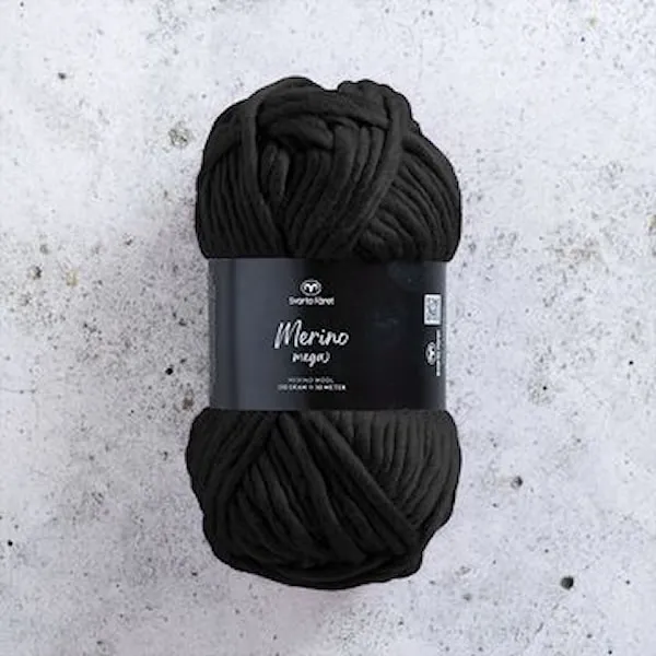 Merino Mega Merino garn 100 gr Pitch Black 413 Svarta Fåret
