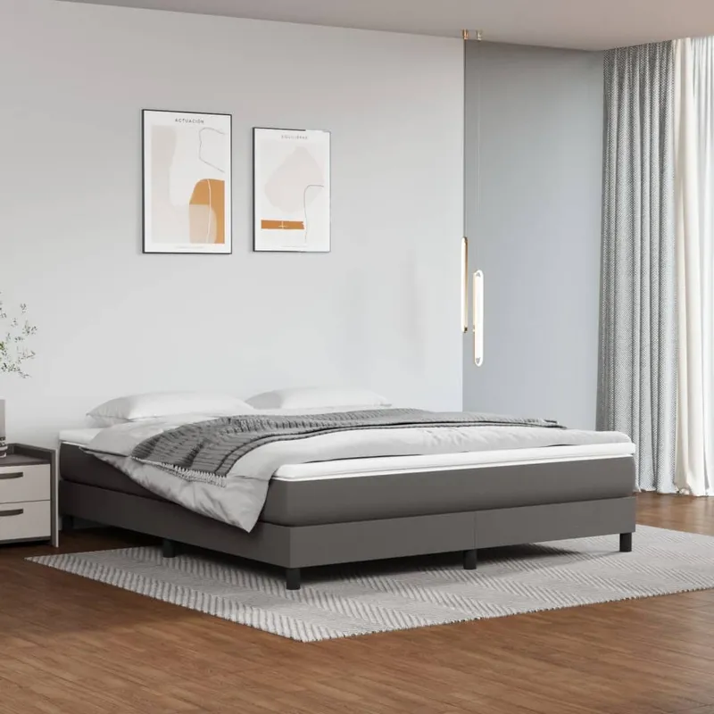 vidaXL Ramsäng med madrass grå 180×200 cm konstläder (#7769)