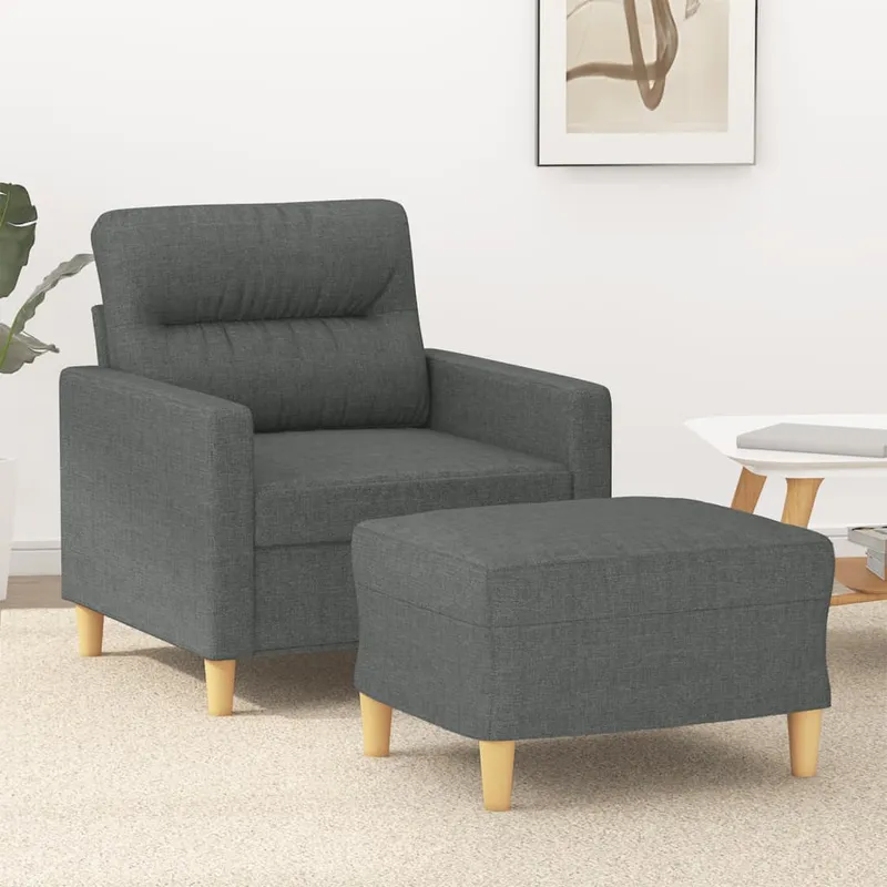 vidaXL Fåtölj med fotpall mörkgrå 60 cm tyg (#0333)