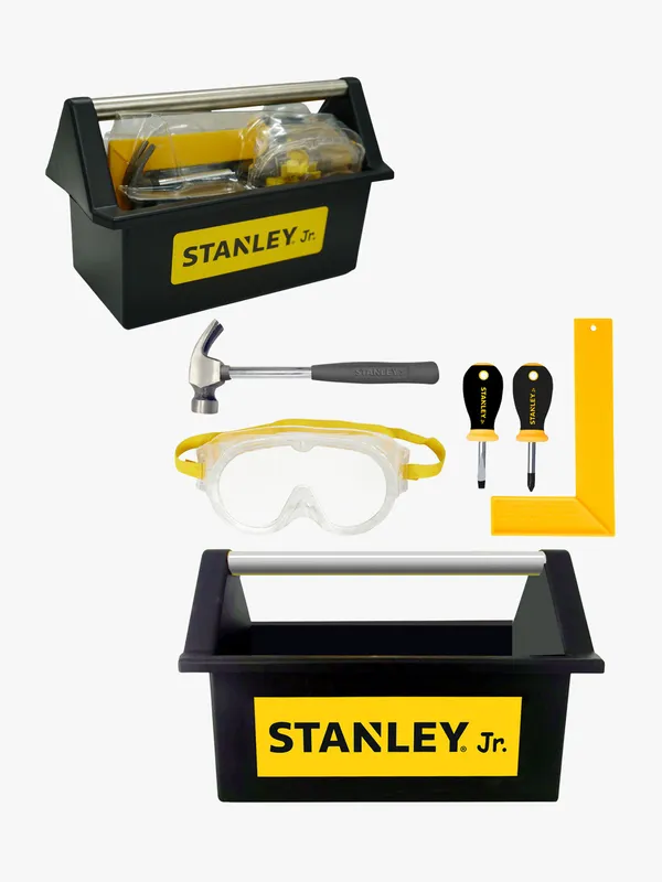 Stanley Open Toolbox + 5 pc Toolset Hammer Screwdriver Philips Screwdriver Flat Square Safety Goggle Open Toolbox