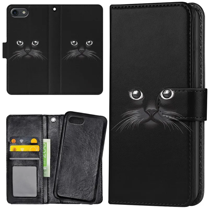 iPhone 7/8/SE – Plånboksfodral/Skal Svart Katt