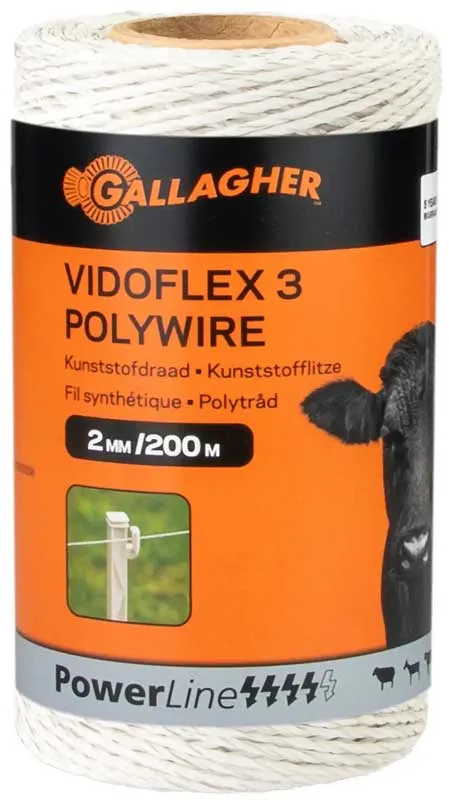 Stängseltråd Vidoflex 3 Powerline Vit 2 mm. 200 meter Gallagher