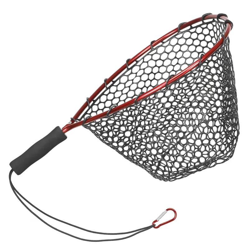 Fisknät Mjukt silikonfisklandningsnät Aluminiumstång EVA-handtag med elastisk rem och röd