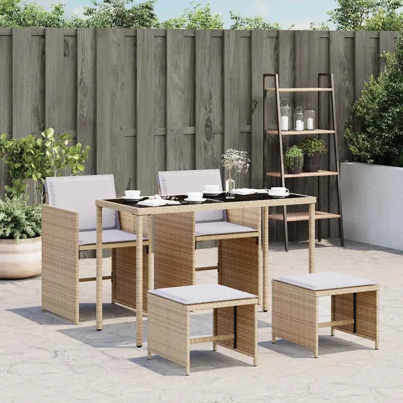 vidaXL Matgrupp för trädgården med dynor 5 delar mixbeige konstrotting (#6622)