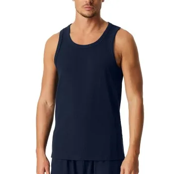 Schiesser Men Double Rib Tank Top Marin bomull Small