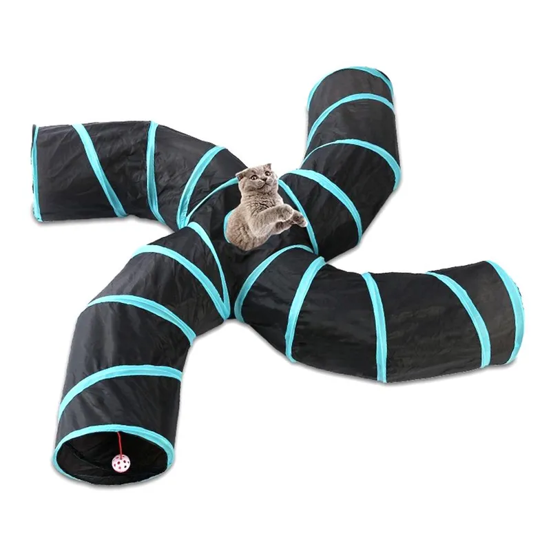 Inomhus katttunnel 4 Way Pet Play Tunnel Hopfällbar tunnelrör Kitty Tunnel Peek Hole Leksak Husdjursleksaker svart
