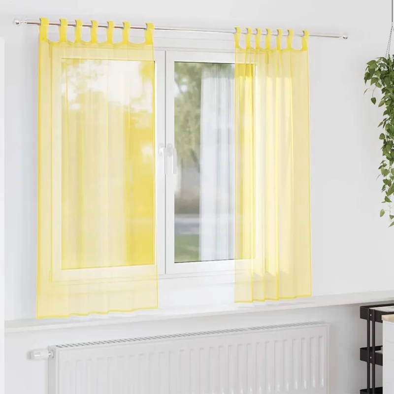 vidaXL Voile gardiner med öglor 2 st gul 140×175 cm