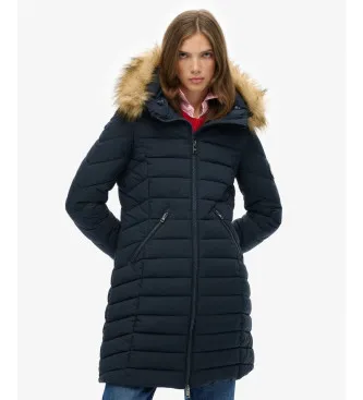 Superdry för kvinnor. W5011999A Fuji Faux Fur Coat marinblå (S), Casual, Polyester, Marino