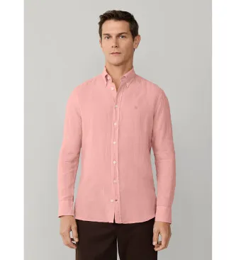 Hackett London för män. HM3010635 Skjorta i färgat linne med skräddarsydd passform rosa (L), Casual, Lino, Lång ärm