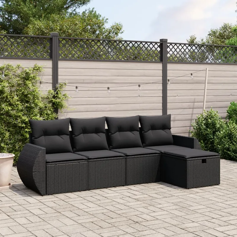 vidaXL Loungegrupp för trädgården med dynor 5 delar svart konstrotting (#1769)