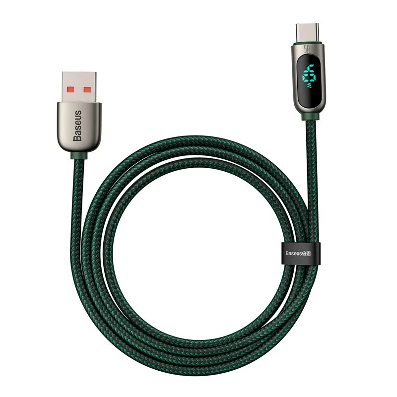 USB till Typ-C 5A-Kabel med display 1 m - Grön