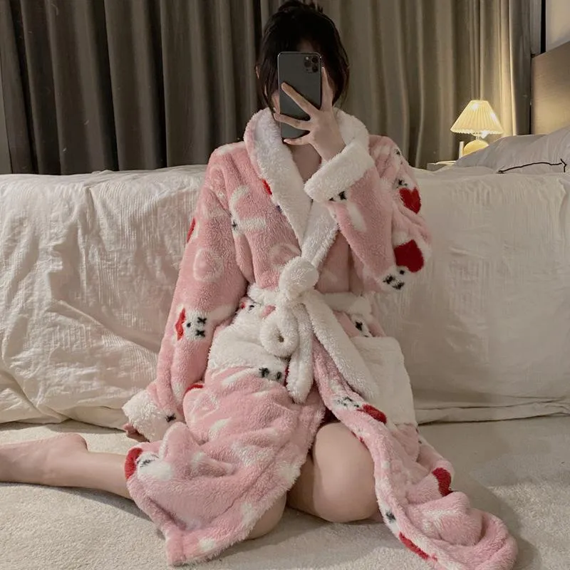 Reverskåpe Trykk Nattkjole Sovekjole Lange Ermer Hjemmeklær Korallflanell Morgenkåpe Morgenkåpe Cardigan Kimono 2XL