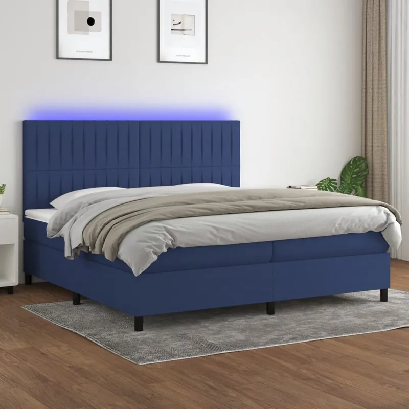 vidaXL Ramsäng med madrass & LED blå 200×200 cm tyg (#5912)