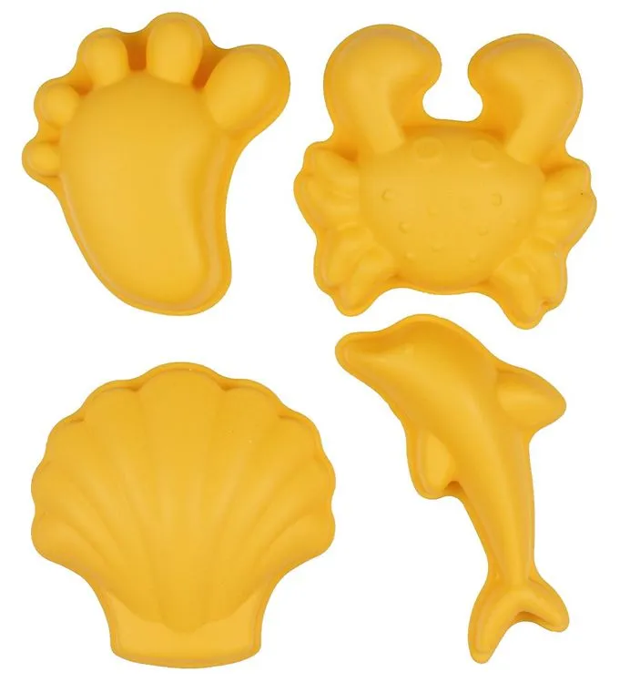 Scrunch Sandformar - 4 st. - Silikon - 6,5-10,5 cm - Pastel Yel