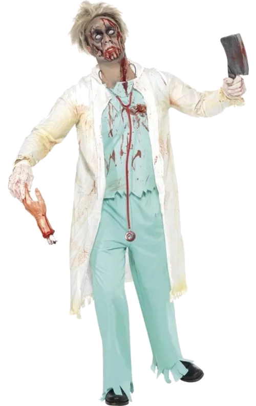 Zombiedoktor-dräkt, vit och grön S