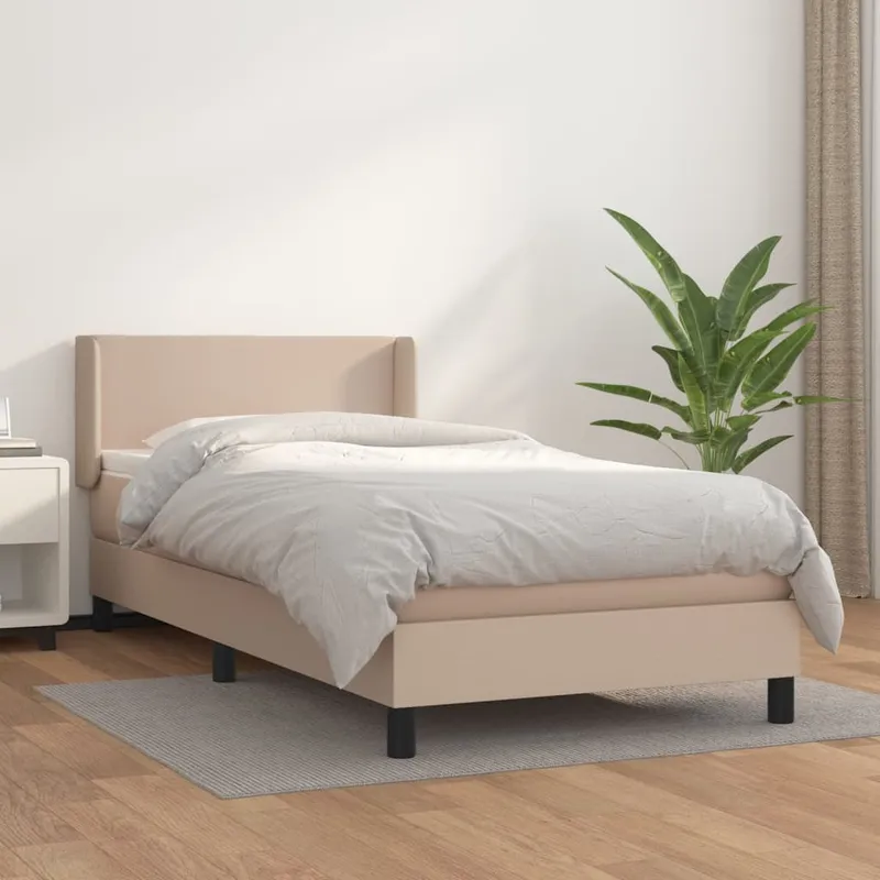 vidaXL Ramsäng med bäddmadrass cappuccino 90×200 cm konstläder (#4157)