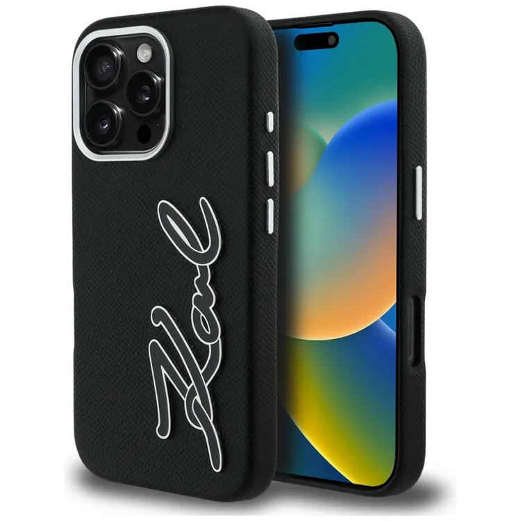 Karl Lagerfeld Mobilskal För iPhone 16 Pro FW Grained Signature Logo - Svart