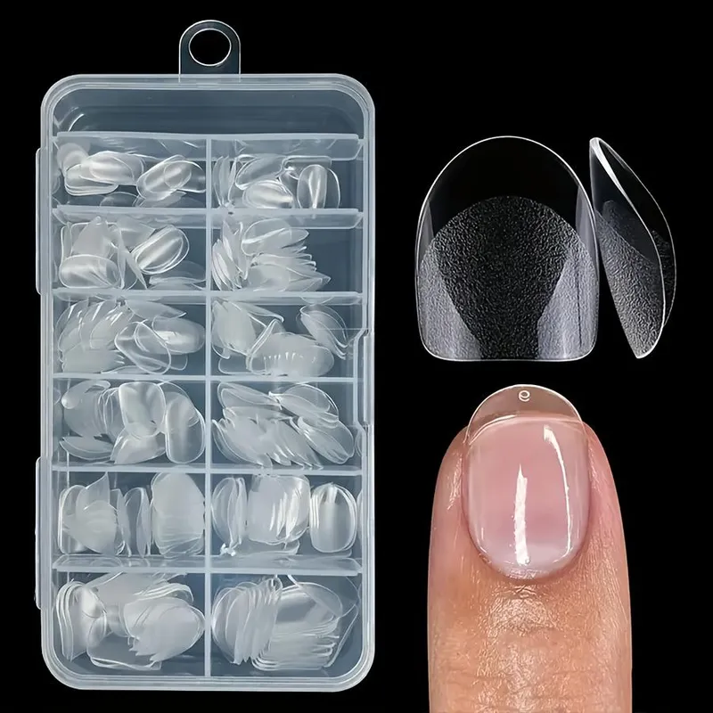 240 st korta ovala nageltips förformade runda heltäckande halvmatta lösnaglar akrylnageltips nagelförlängning 240pcs