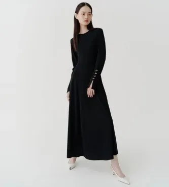 Marella för kvinnor. 2513621013200 Långärmad klänning Soledad svart (M), Casual, Parti, Polyester, Lång ärm