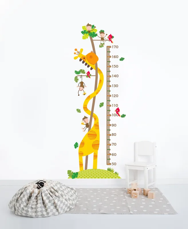 Väggdekor – Apor med giraff / mätsticka