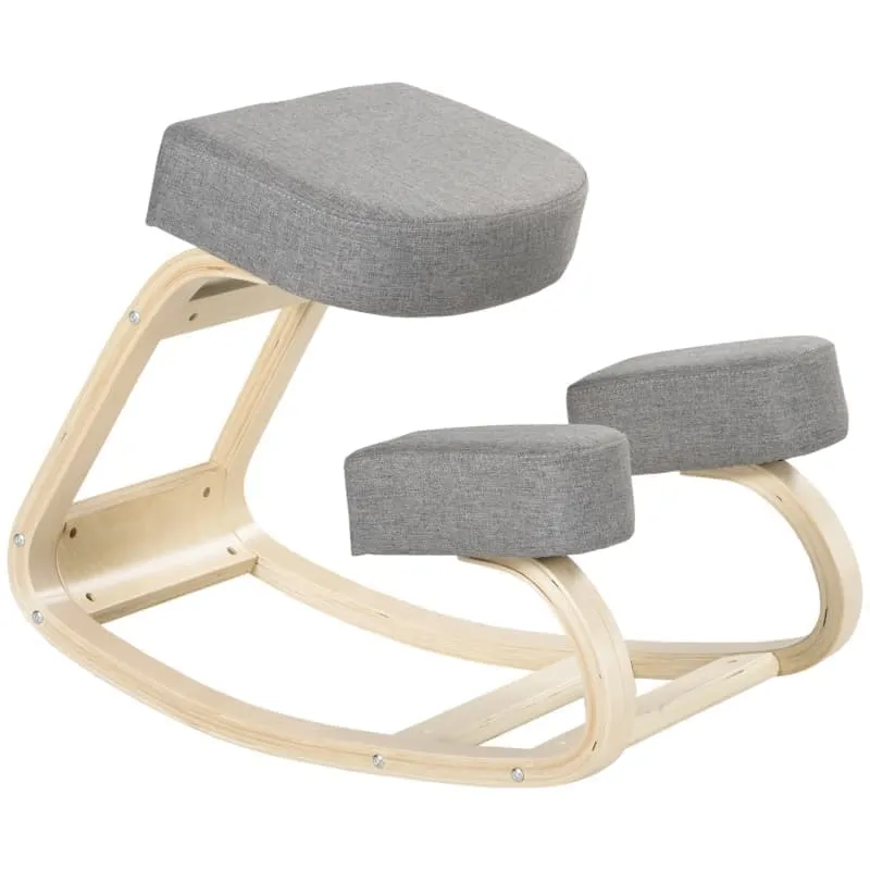 Ergonomisk knästol i björk, vadderad, upp till 120 kg, grå