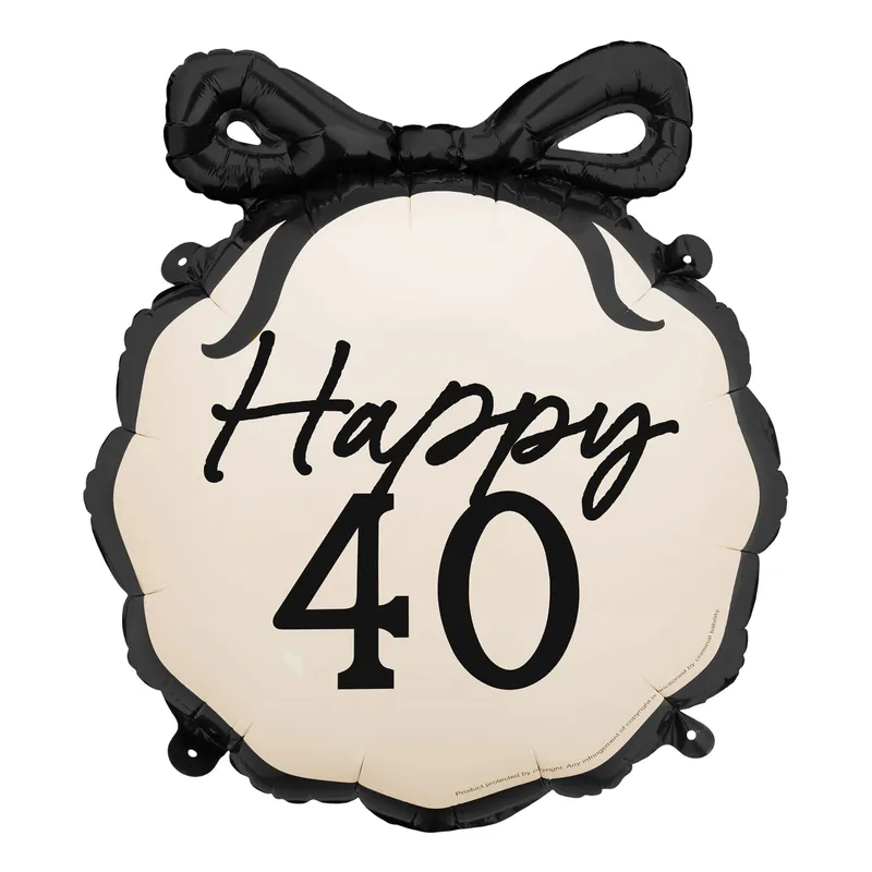 Folieballong – ”Happy 40” – Svart rosett