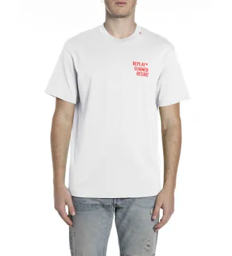 Replay för män. M3378.000.23608P Vit T-shirt med tryck (M), Casual, Bomull, Kort ärm