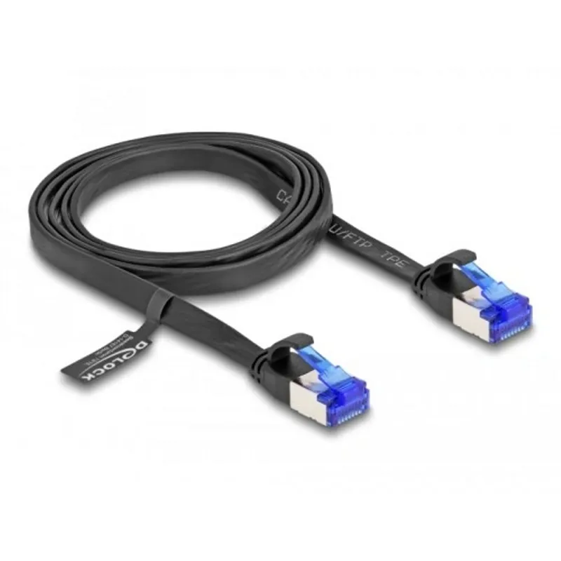 Delock RJ45 platt patchkabel, Cat.6A, 1 m - Svart