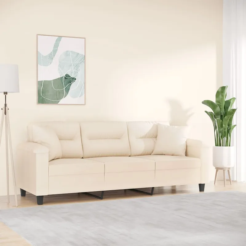 vidaXL 3-sitssoffa med prydnadskuddar beige 180 cm mikrofibertyg