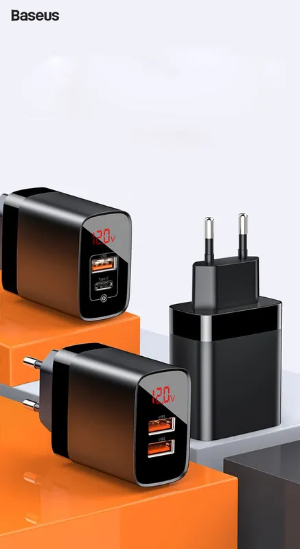 Mirror Lake PPS Digital Display Snabbladdare USB-A+Typ-C EU – Svart