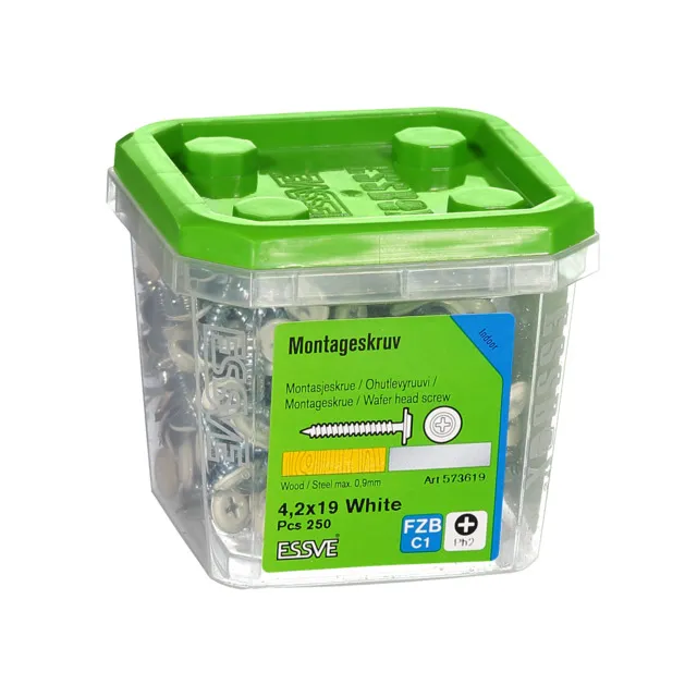 ESSVE 573619 Montageskruv 4,2 mm Ø, vitlackerad, PH2, FZB 19 mm, 250-pack