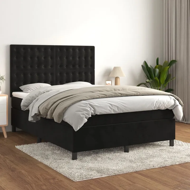 vidaXL Ramsäng med madrass svart 140×190 cm sammet (#9254)