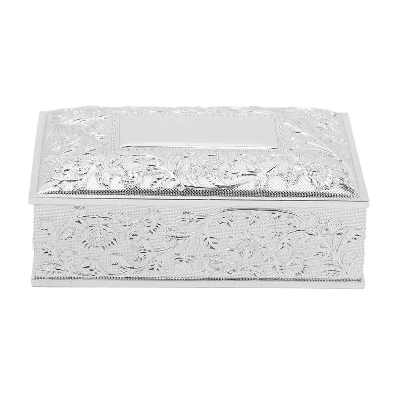 Vintage Smyckeskrin Snidat Elegant Färgfast Zinklegering Mjuk Sammetsfodring Förvaringslåda för Småprylar för silver