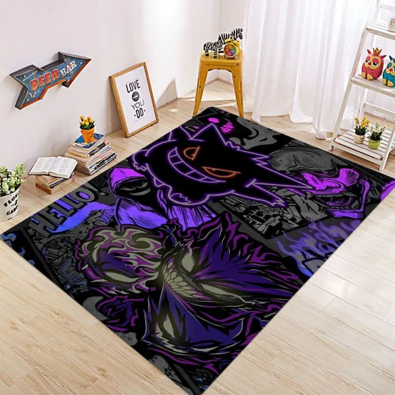 Pokémon Gengar Trykk Tegneserie Stort Arealteppe Teppe til Hjem Stue Barnerom Sofa Sklisikker Barn Dørmatte Dekorasjonsmatte 120*160cm (#9867)