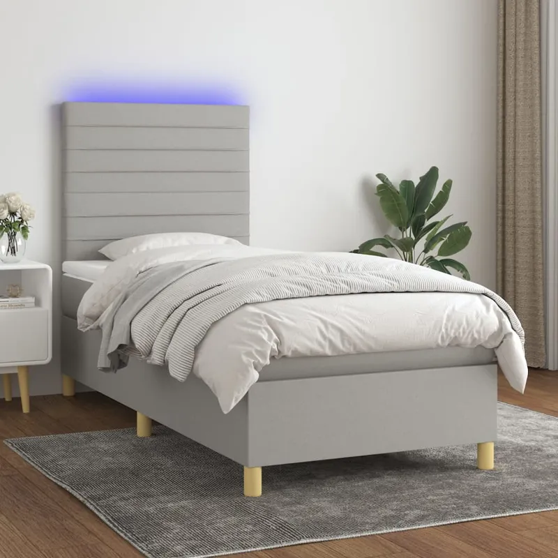 vidaXL Ramsäng med madrass & LED ljusgrå 80×200 cm tyg (#9934)